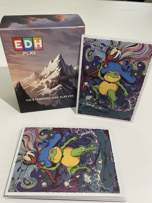 Wizard Frog TCG card sleeves close-up with packaging